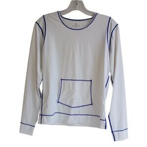 Athleta Long Sleeve Rash Guard White/Blue Front pocket Size M